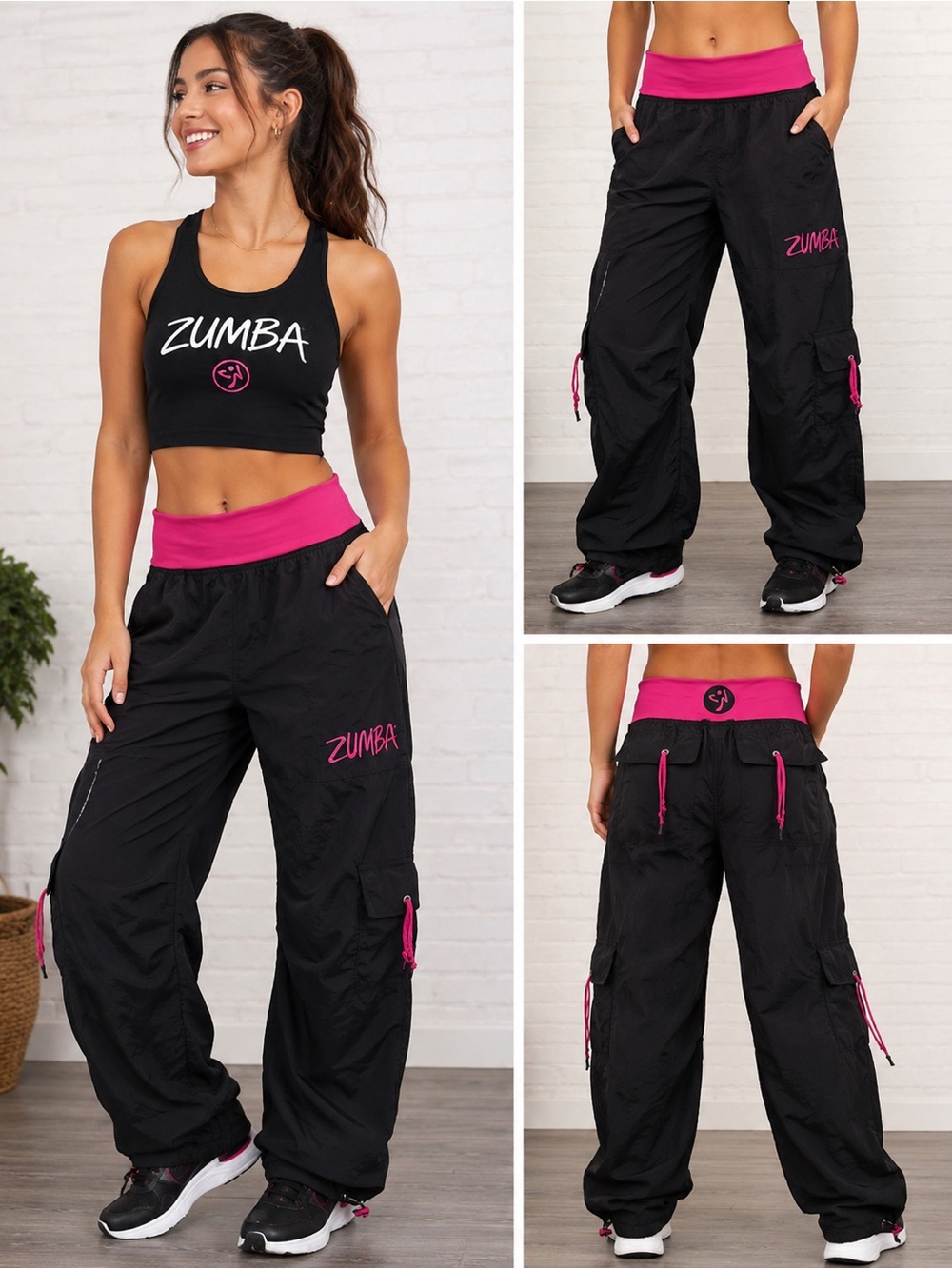 Zumba Fitness Black Pink Cargo Dance Pants Women's Medium Workout Joggers